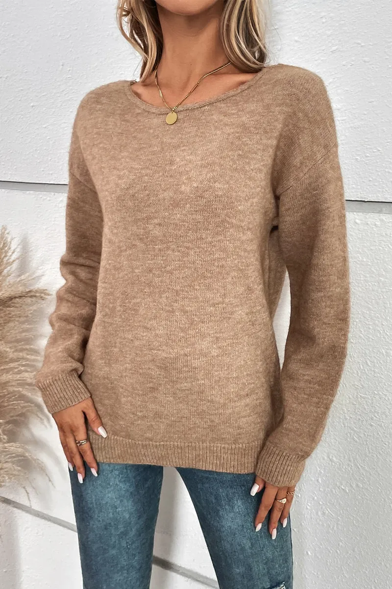 Knit Color Block Low Back Lace Loose Fit Sweater