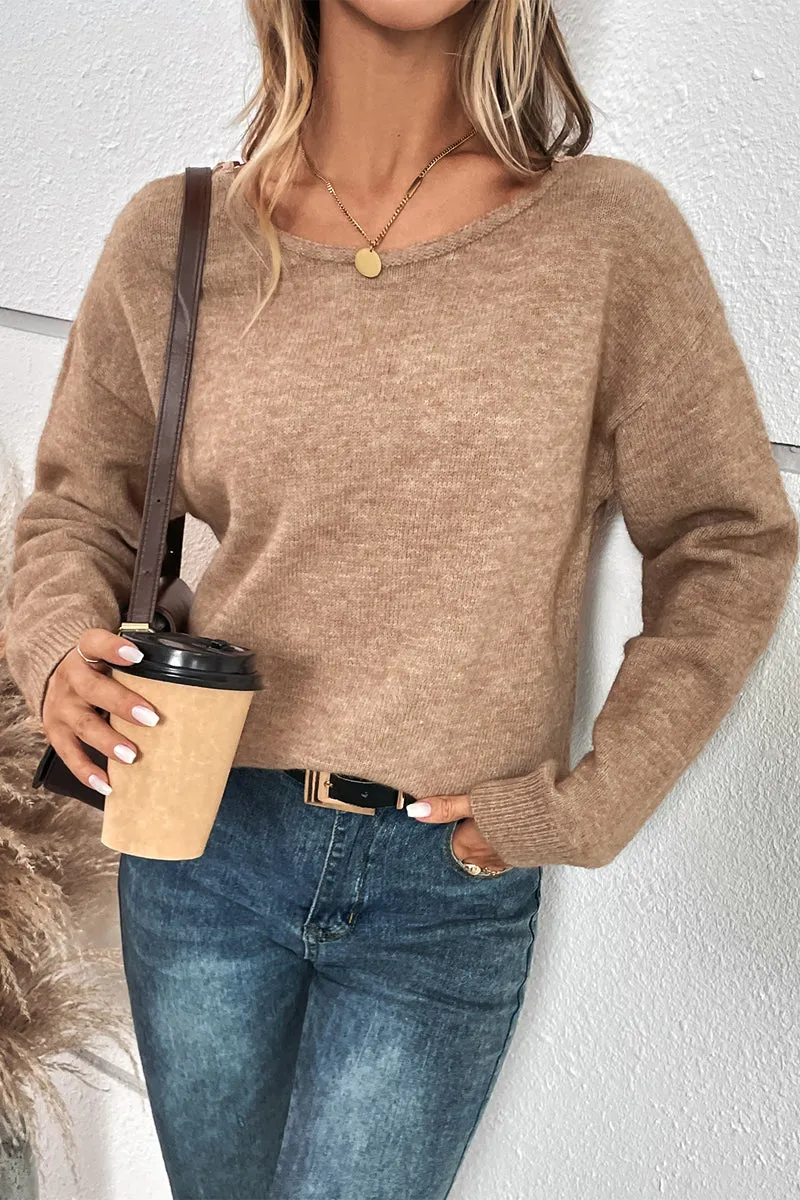 Knit Color Block Low Back Lace Loose Fit Sweater