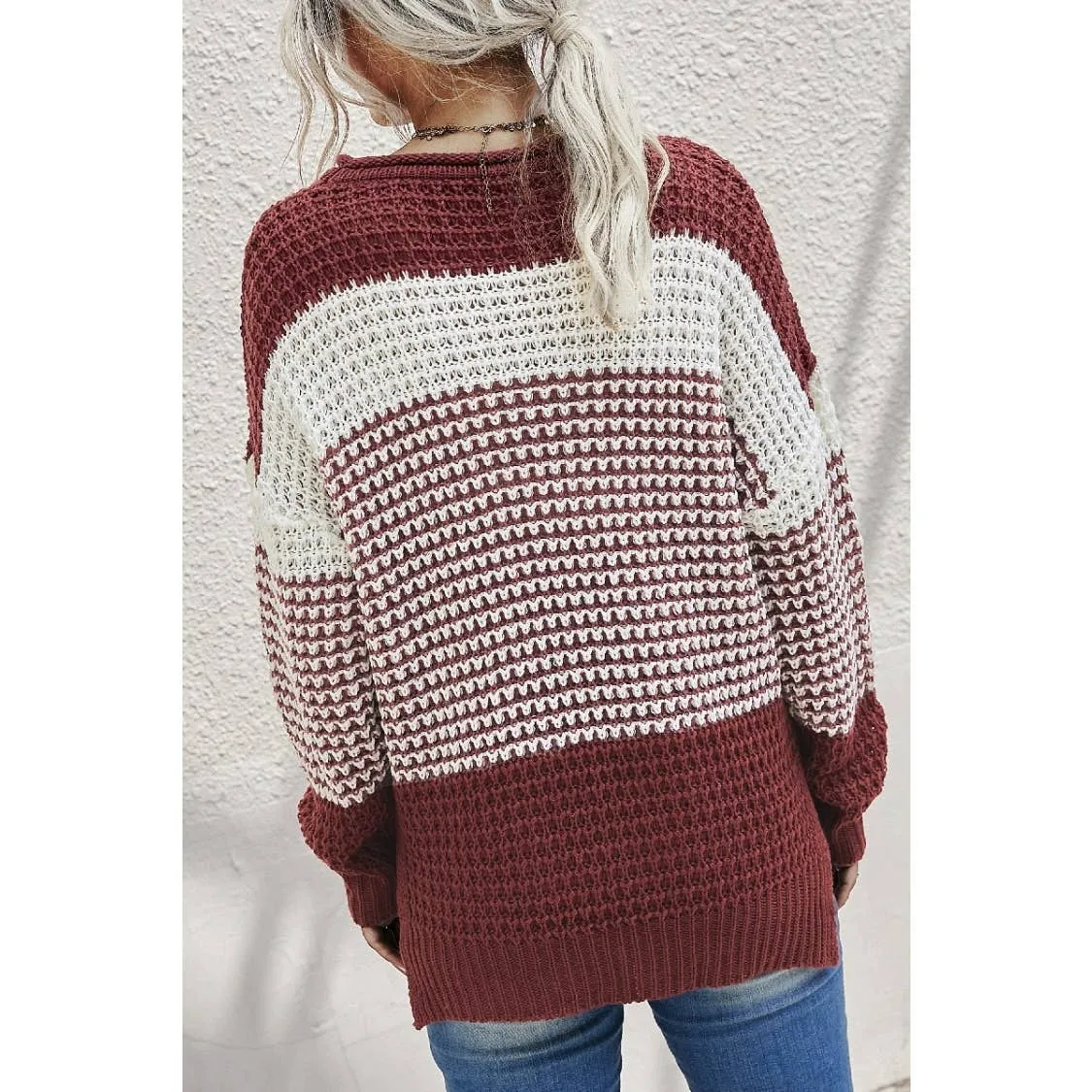 Knit Strip Long Sleeves Sweater