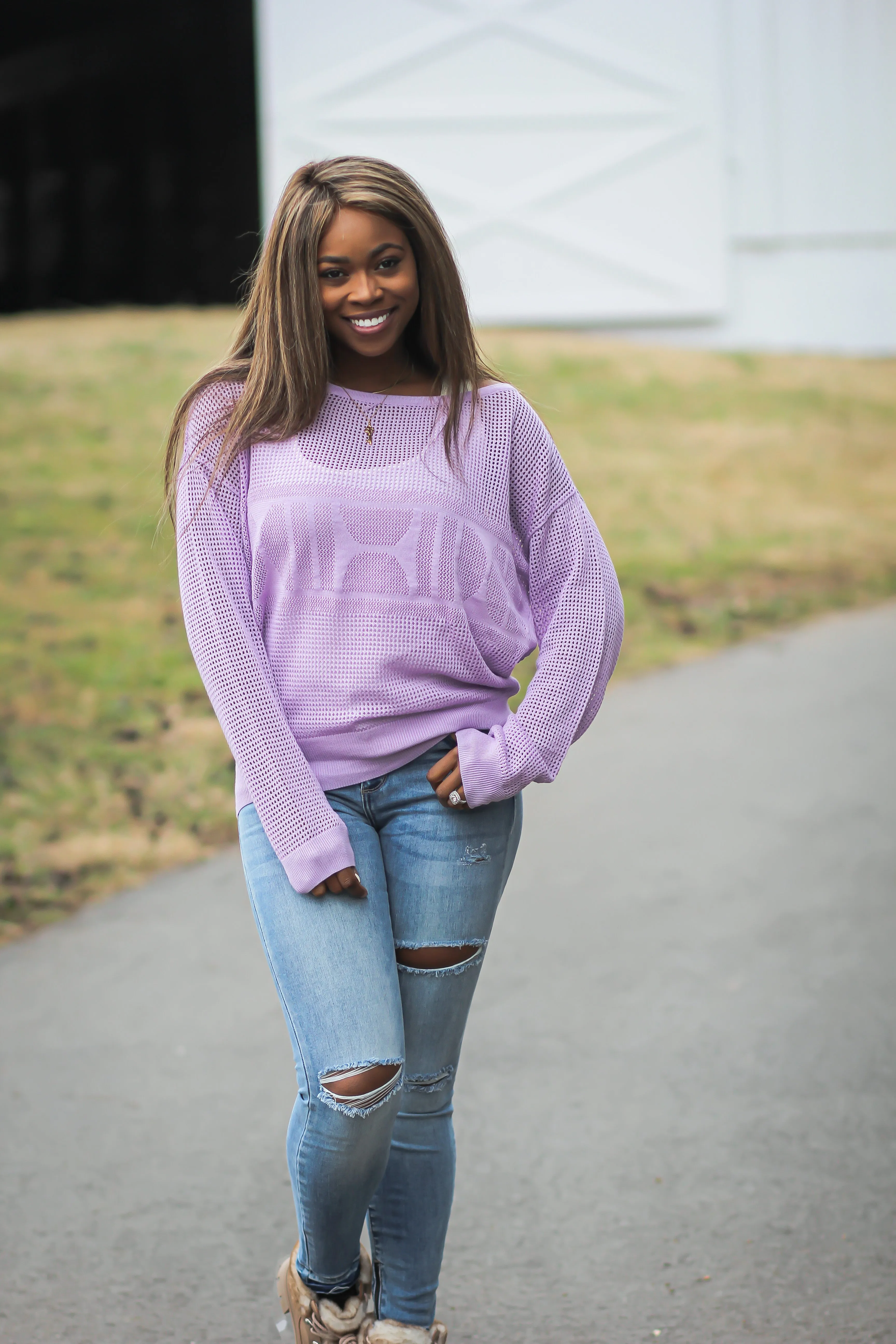 Lilac Open Knit Lightweight Sweater