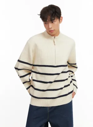 Men's Striped Half-Zip Knit Sweater ID431