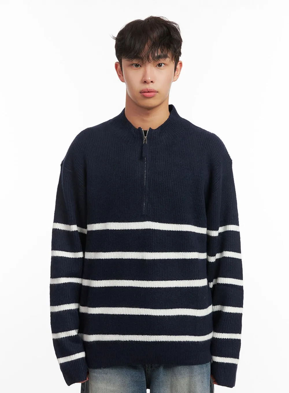 Men's Striped Half-Zip Knit Sweater ID431