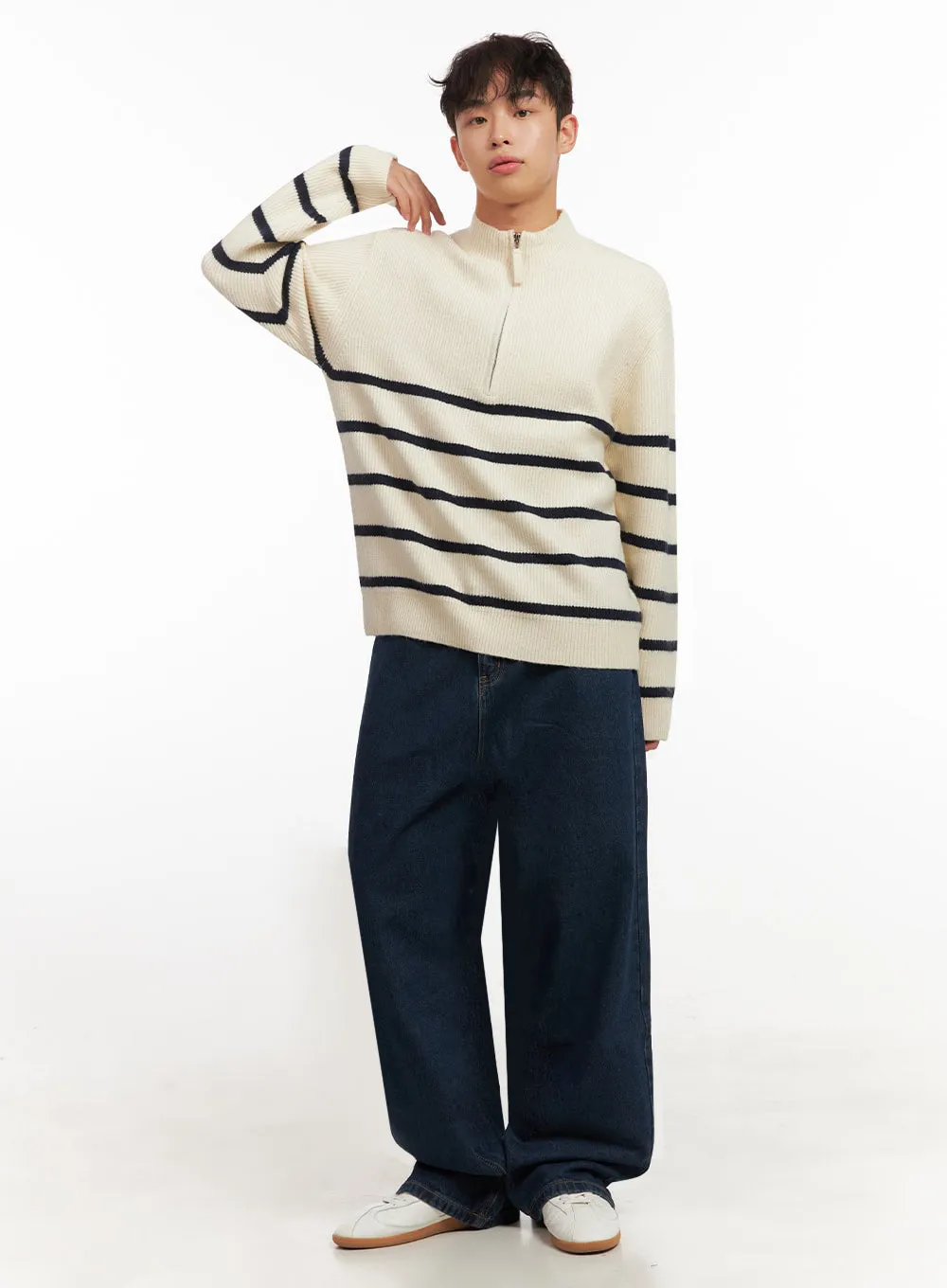 Men's Striped Half-Zip Knit Sweater ID431
