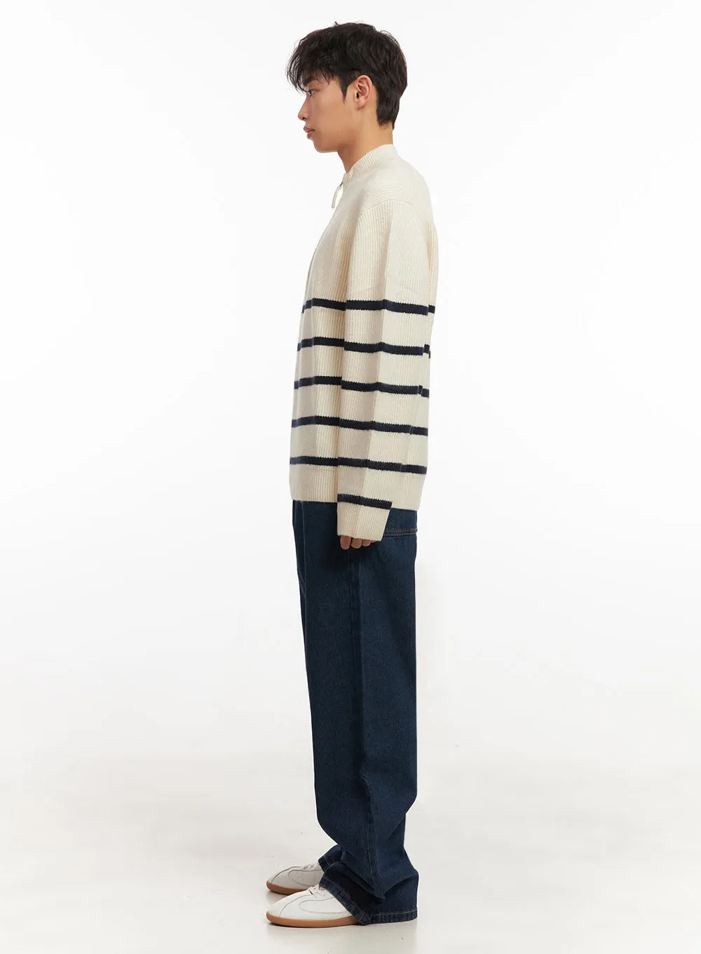 Men's Striped Half-Zip Knit Sweater ID431