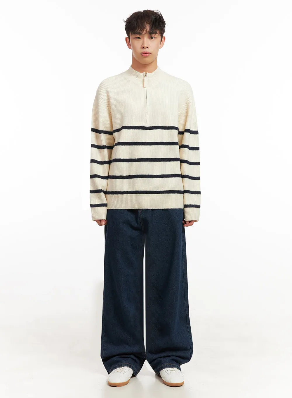 Men's Striped Half-Zip Knit Sweater ID431