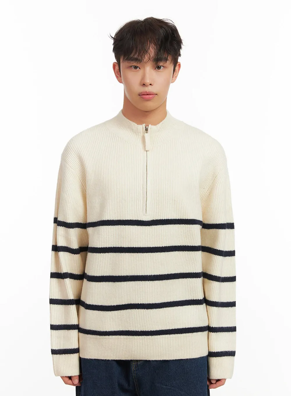 Men's Striped Half-Zip Knit Sweater ID431