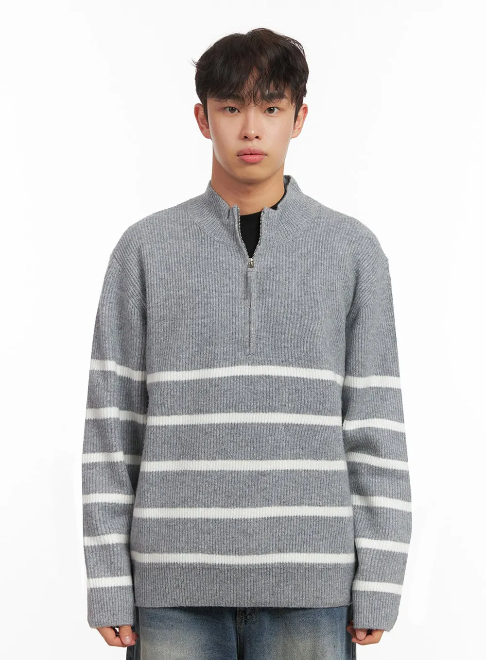 Men's Striped Half-Zip Knit Sweater ID431
