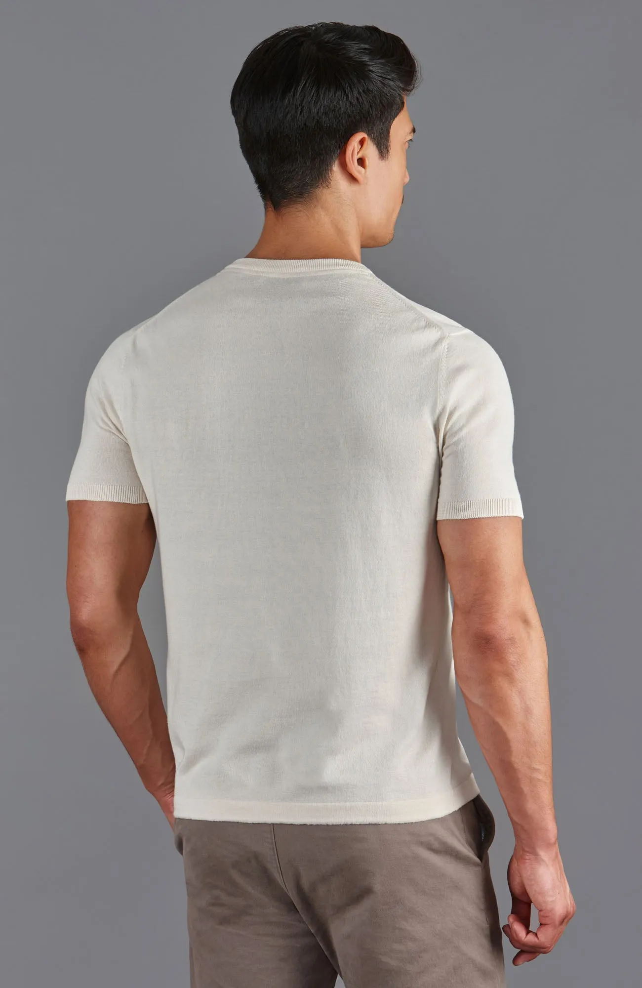Mens Ultra Fine Cotton High V Neck Knitted T-Shirt