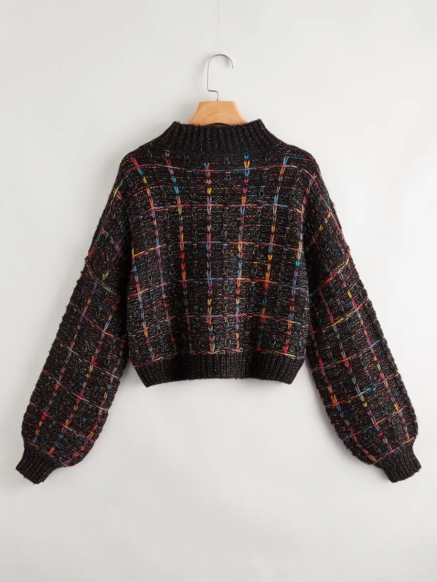 Mock-neck Boucle Knit Sweater