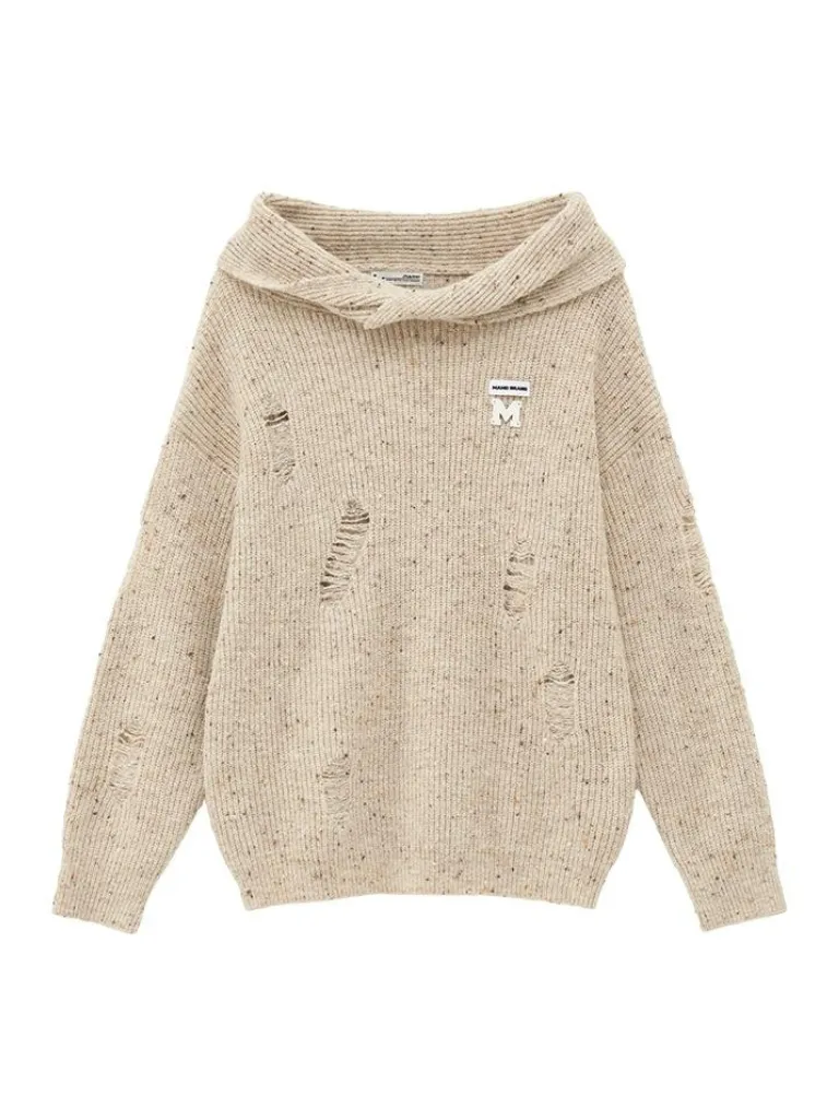 Off-the-shoulder Knit Loose Damaged
