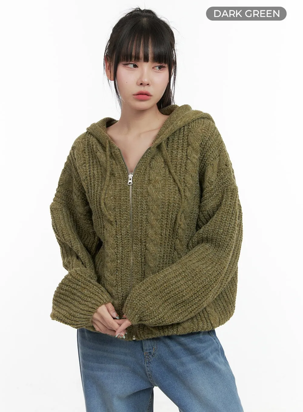 Oversized Cable Knit Hooded Sweater OS410