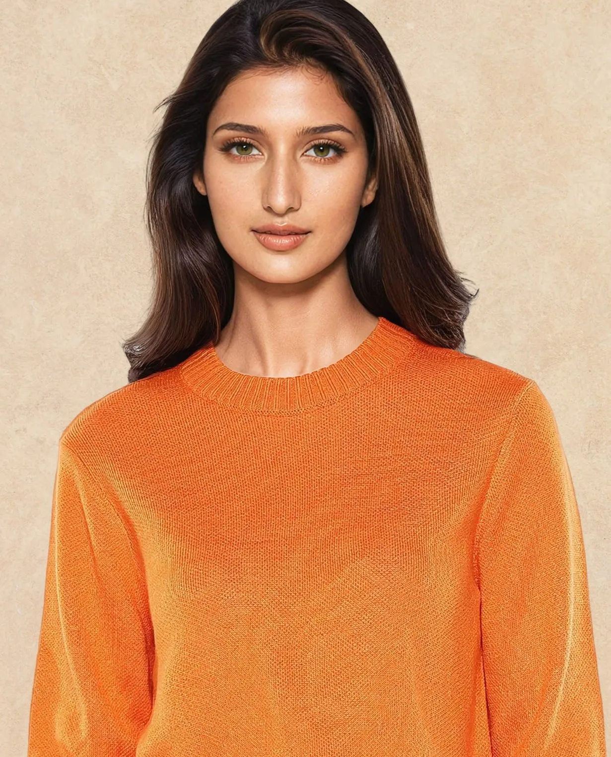 Rareism Women Ruto Orange Relaxed Fit Printed Sweater