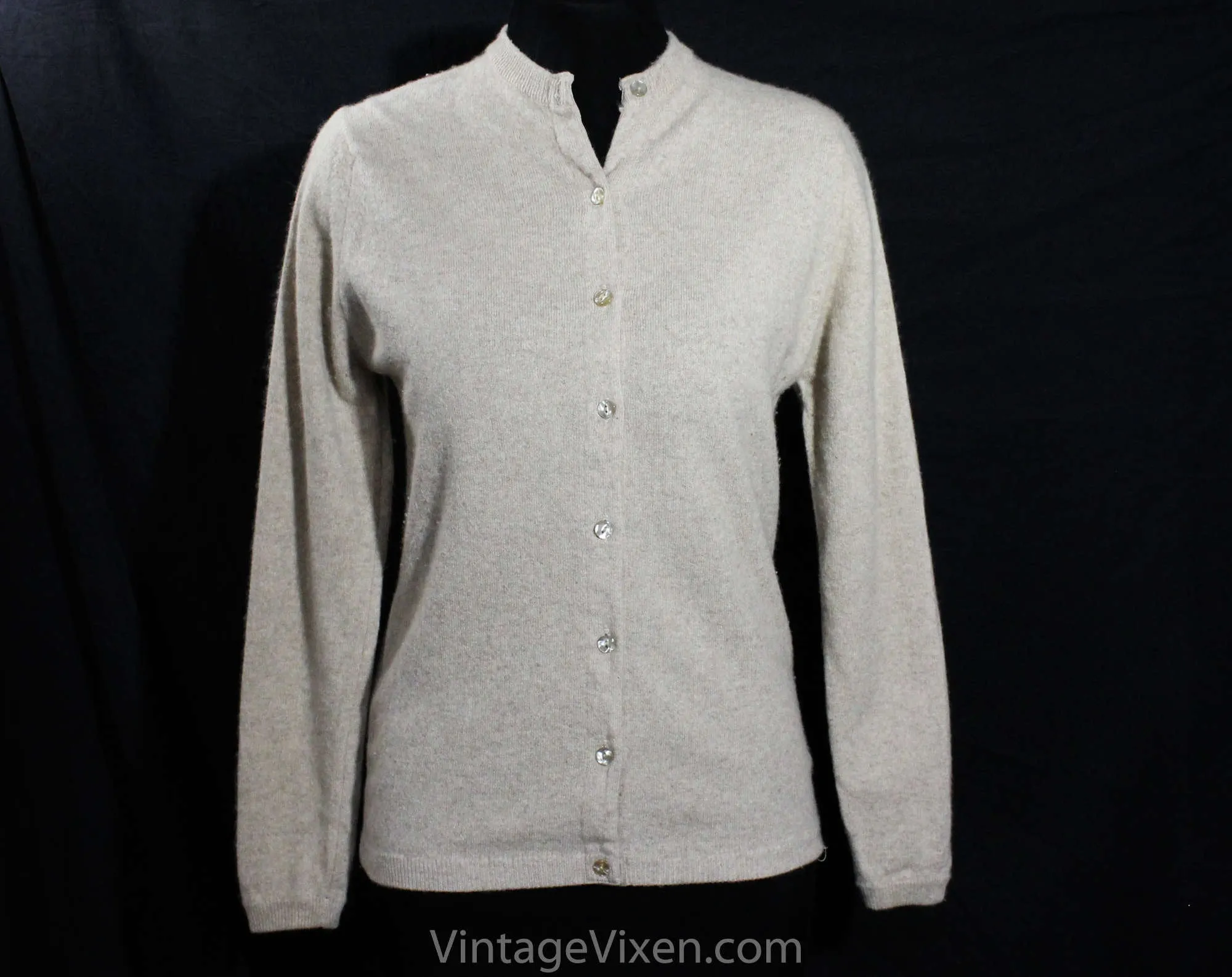 Size 10 Cashmere Cardigan - Beige Taupe Button Front Sweater - Timeless Luxury Knit Hadley Cashmere - Medium Large Fall Autumn - Bust 37.5