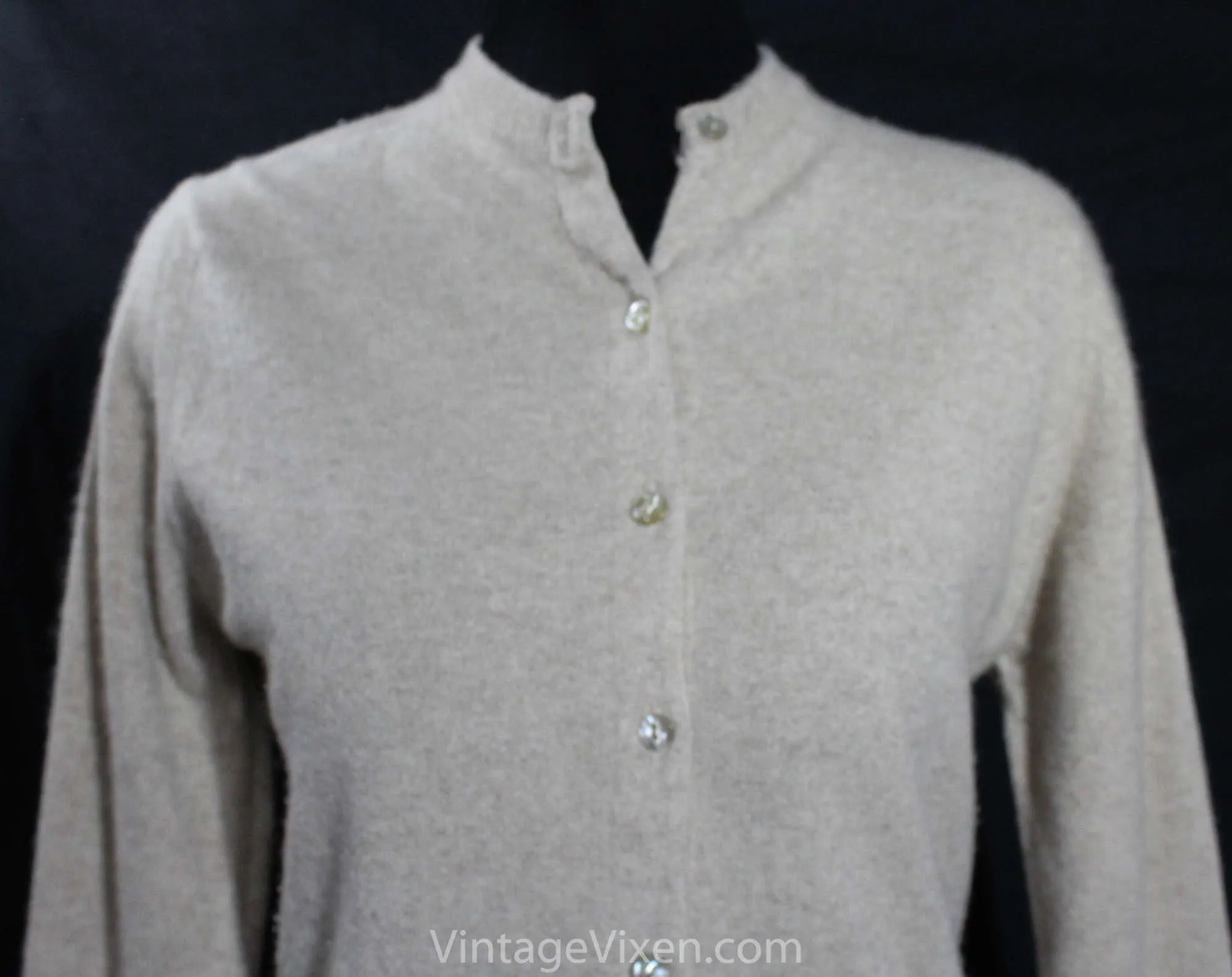 Size 10 Cashmere Cardigan - Beige Taupe Button Front Sweater - Timeless Luxury Knit Hadley Cashmere - Medium Large Fall Autumn - Bust 37.5