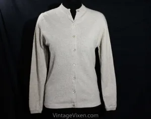 Size 10 Cashmere Cardigan - Beige Taupe Button Front Sweater - Timeless Luxury Knit Hadley Cashmere - Medium Large Fall Autumn - Bust 37.5