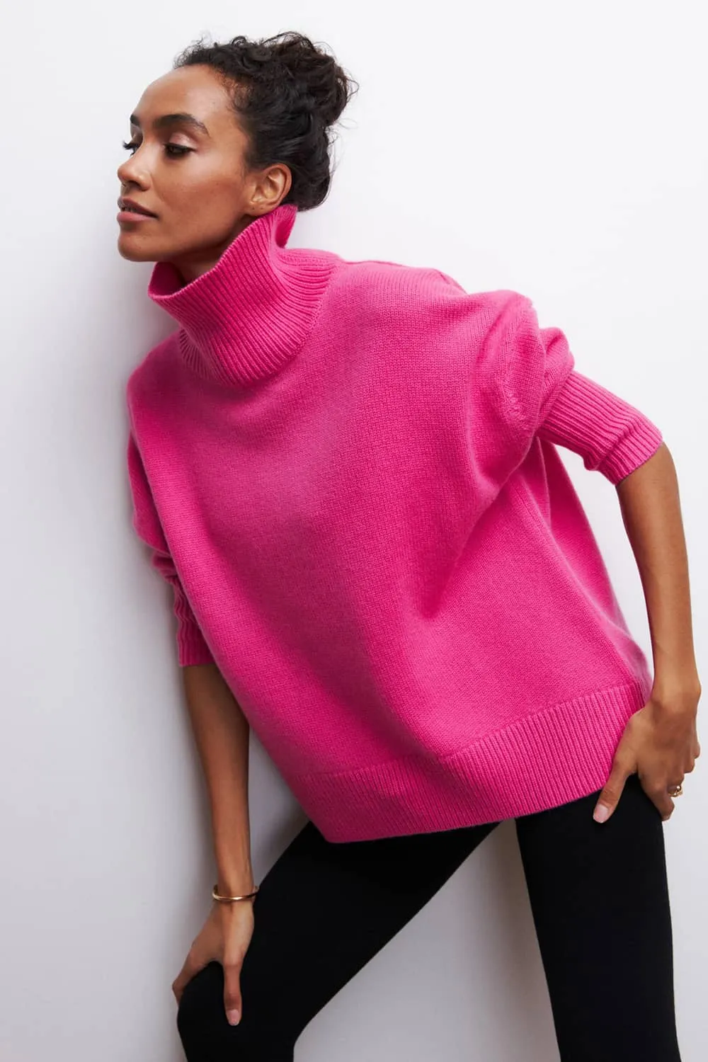 Solid color loose turtleneck sweater