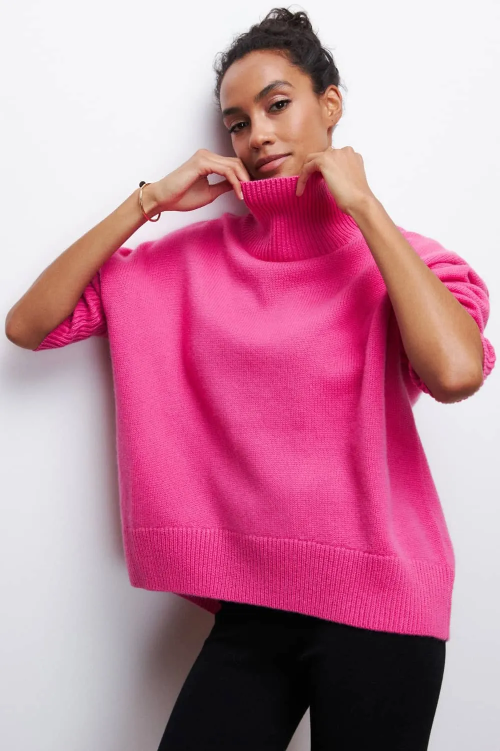 Solid color loose turtleneck sweater