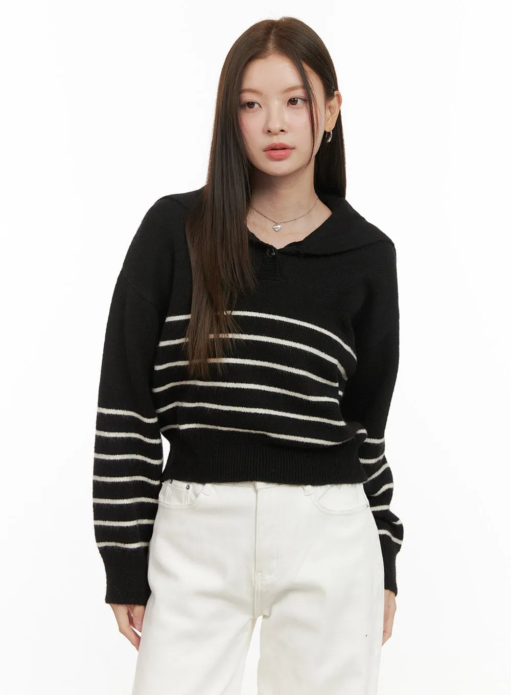 Striped Buttoned Sweater OD412