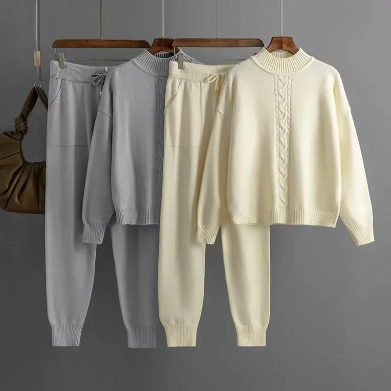 Twist Knitted Trousers Sweater Casual Suit