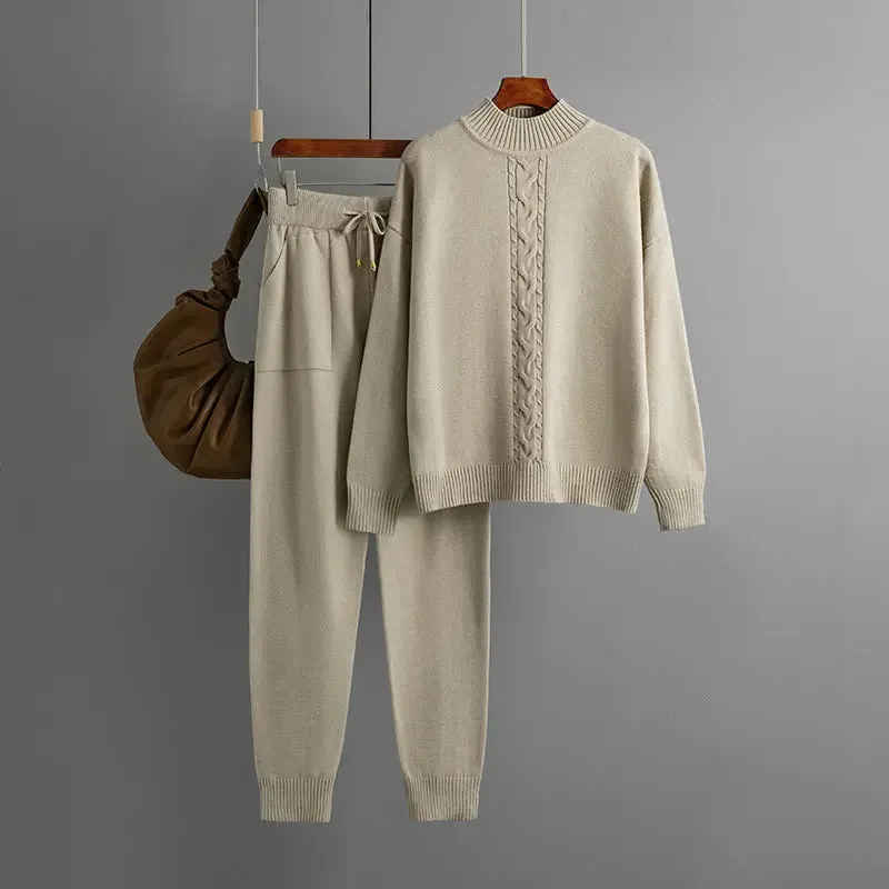 Twist Knitted Trousers Sweater Casual Suit