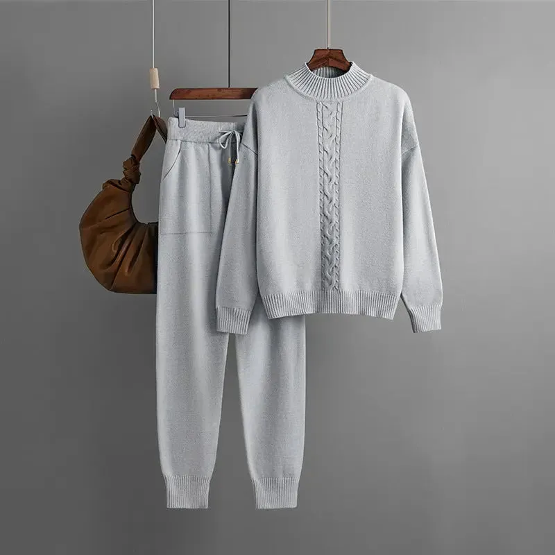 Twist Knitted Trousers Sweater Casual Suit
