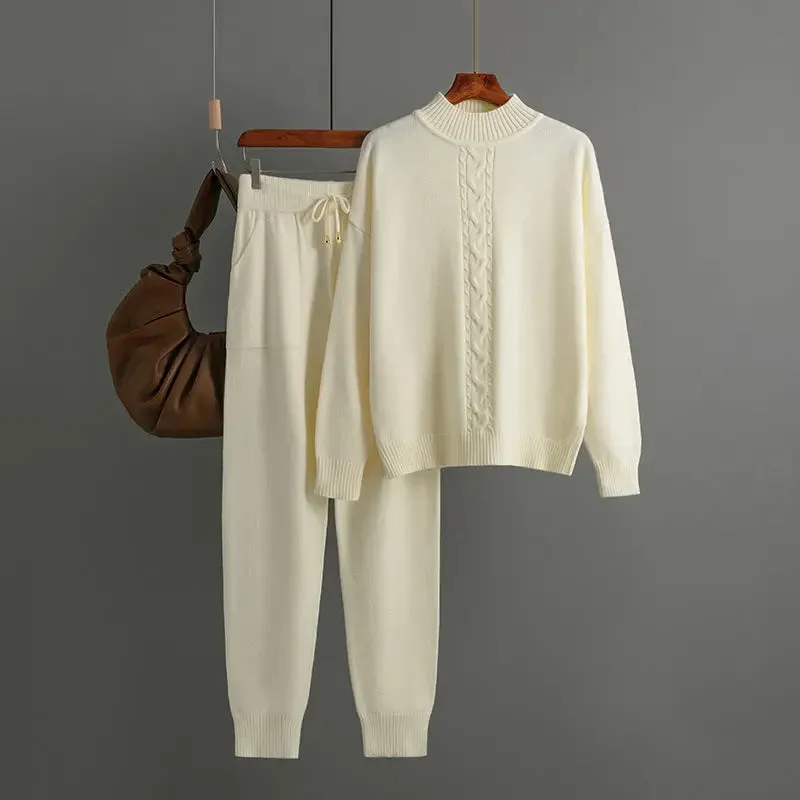 Twist Knitted Trousers Sweater Casual Suit