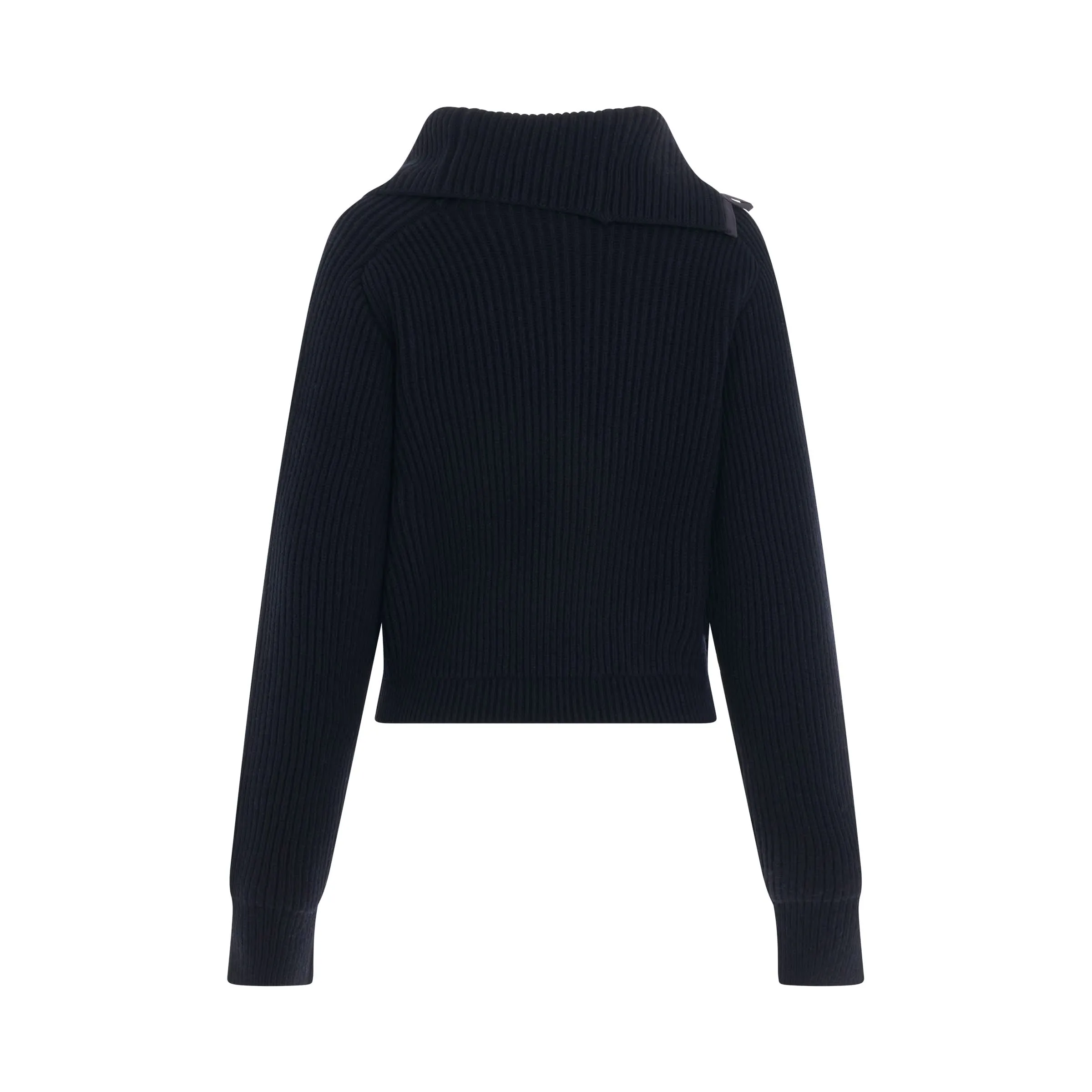 Vega Asymmetric Collar Knit Sweater in Navy