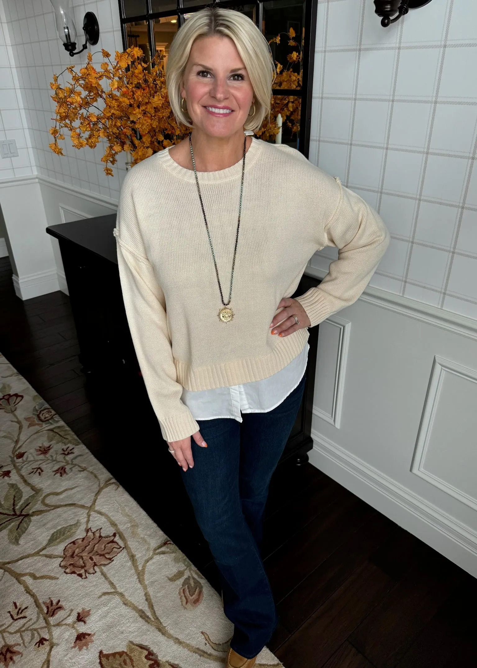 Warm Ivory Mixed Media Sweater