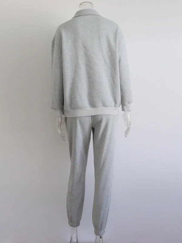 Women's Long Sleeve Zipper Stand Collar Sweater Comfortable Loose Sports Leisure Sweater Two-piece Set